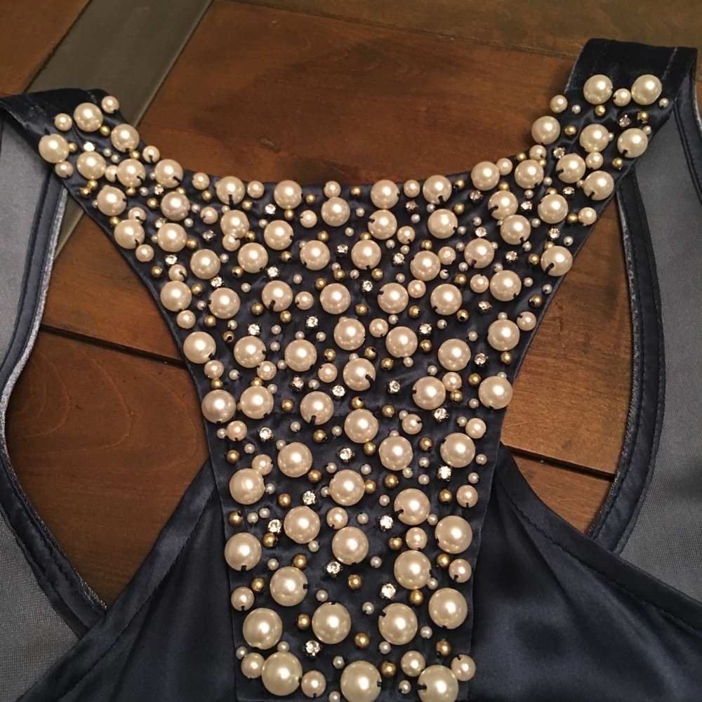 Slate blue velvet silk and pearl racerback tank - Picture 1 of 6